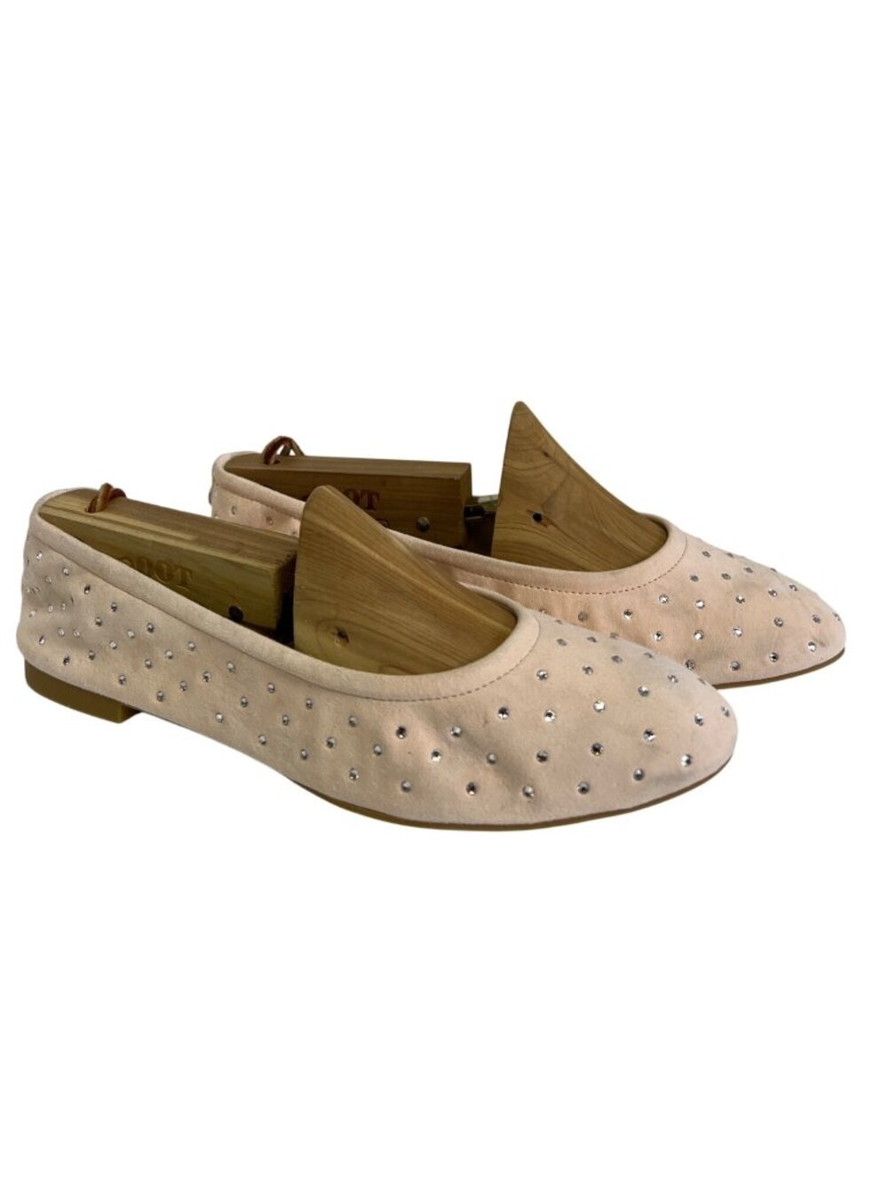 Stuart Weitzman Bling Suede Ballet Flats Pink Rosewater Crystal Size 7 NWOB